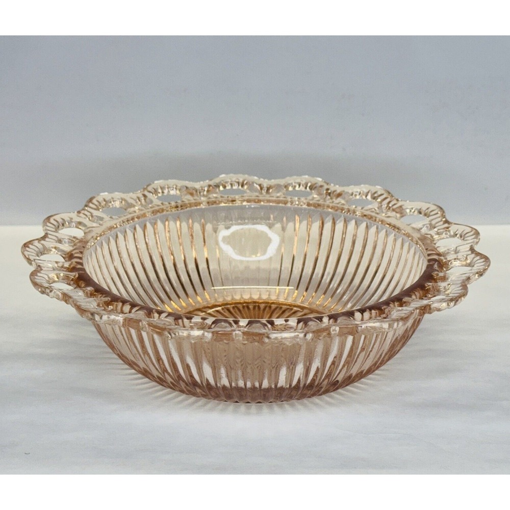 Anchor Hocking Pink Depression Glass Old Colony with Lace Edge Round Bowl 9.5"